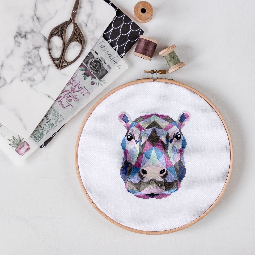 Hippo Cross Stitch PDF Pattern 十字繡 - 编织/刺绣/羊毛毡/裁缝 - 其他材质 