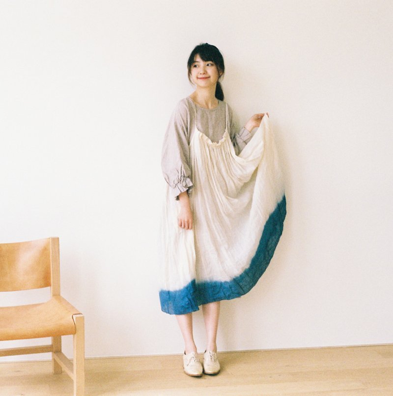 独家蓝染裙摆苎麻吊带裙 - 洋装/连衣裙 - 棉．麻 蓝色