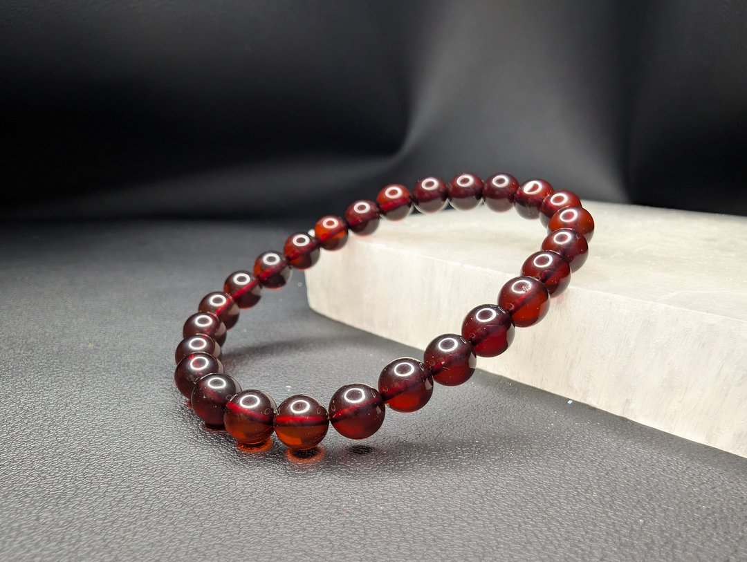 血珀 Blood Amber 7mm 手串 手链 天然水晶 - 手链/手环 - 水晶 