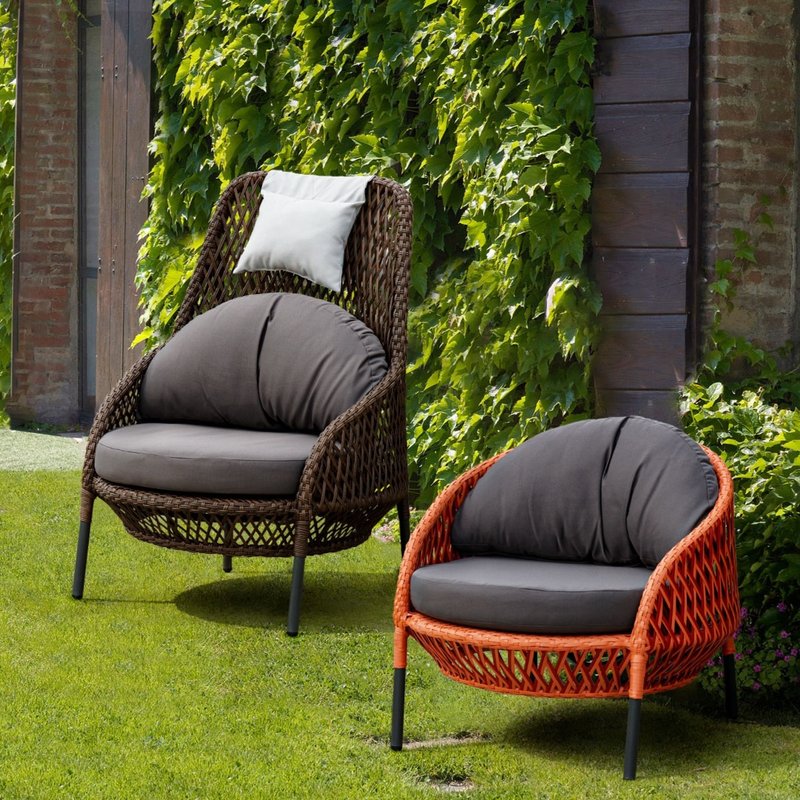 阳台单人沙发 柯尔双色塑藤 手工编织 超厚靠枕 户外休闲沙发椅 - 椅子/沙发 - 聚酯纤维 灰色