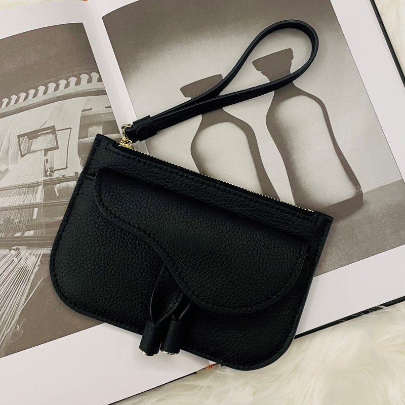 手工订制零钱卡夹手拿包 - 零钱包 - 真皮 黑色