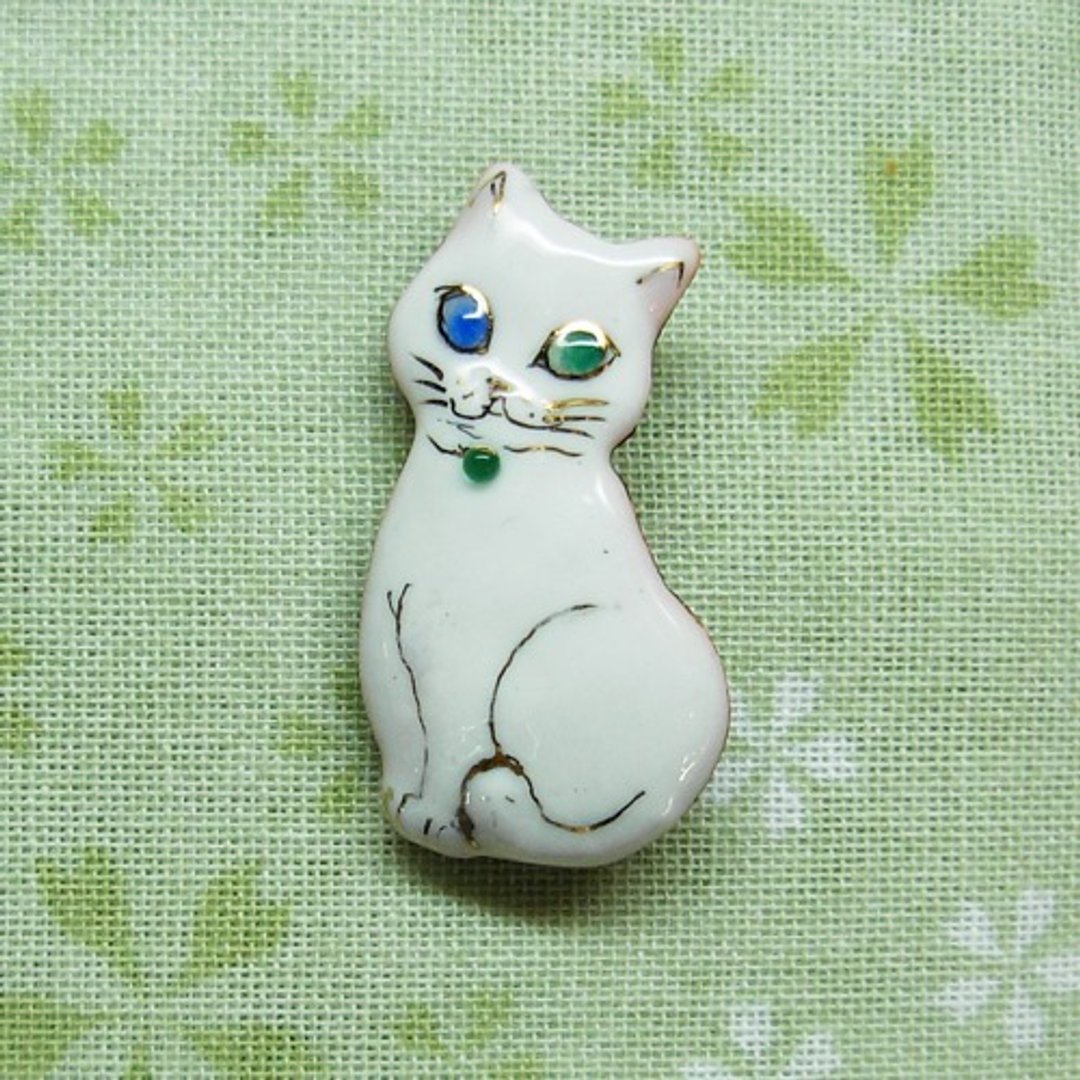 猫咪-白色 2016 七宝烧迷你胸针 - 胸针 - 其他金属 白色