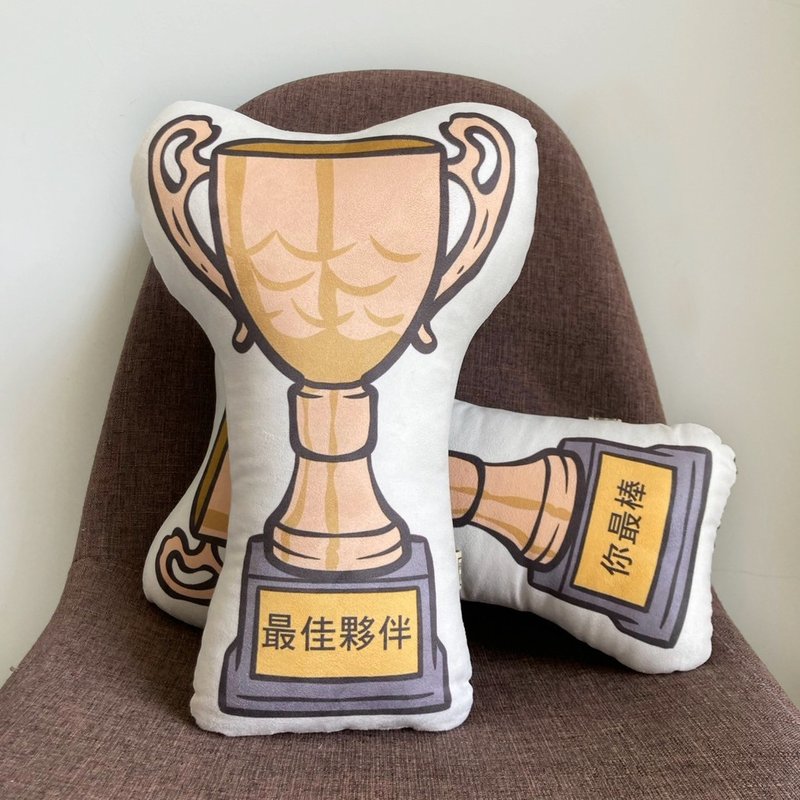 【现货/定制】奖杯抱枕 / 钥匙圈 / 磁铁   中间文字可以更改 - 枕头/抱枕 - 其他材质 黄色
