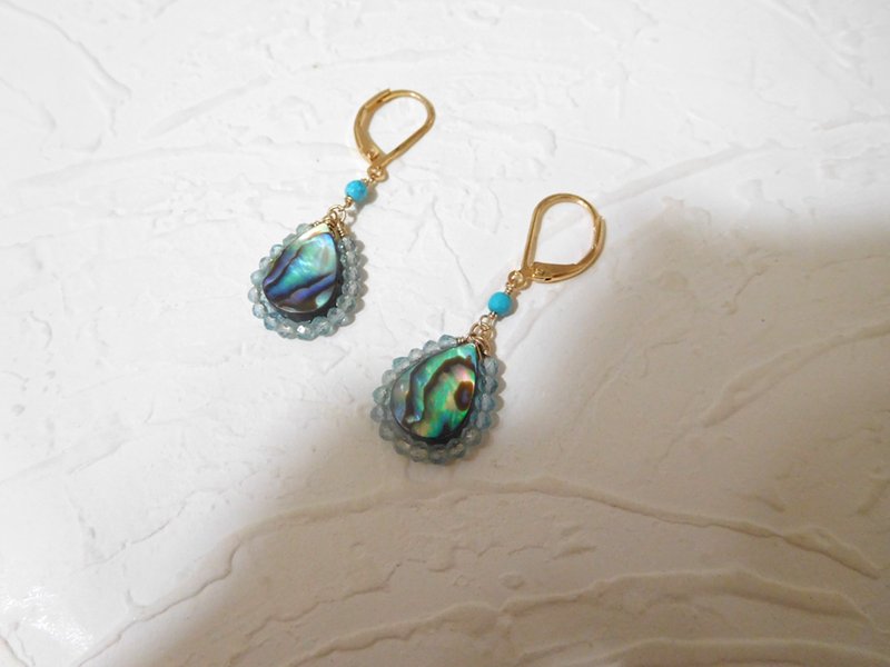 包14K金法式耳钩鲍蝶贝磷灰石耳环 可改螺旋夹 - 耳环/耳夹 - 其他材质 绿色