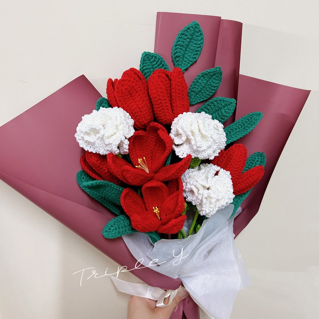 母亲节花束-康乃馨配郁金香 - 干燥花/捧花 - 棉．麻 