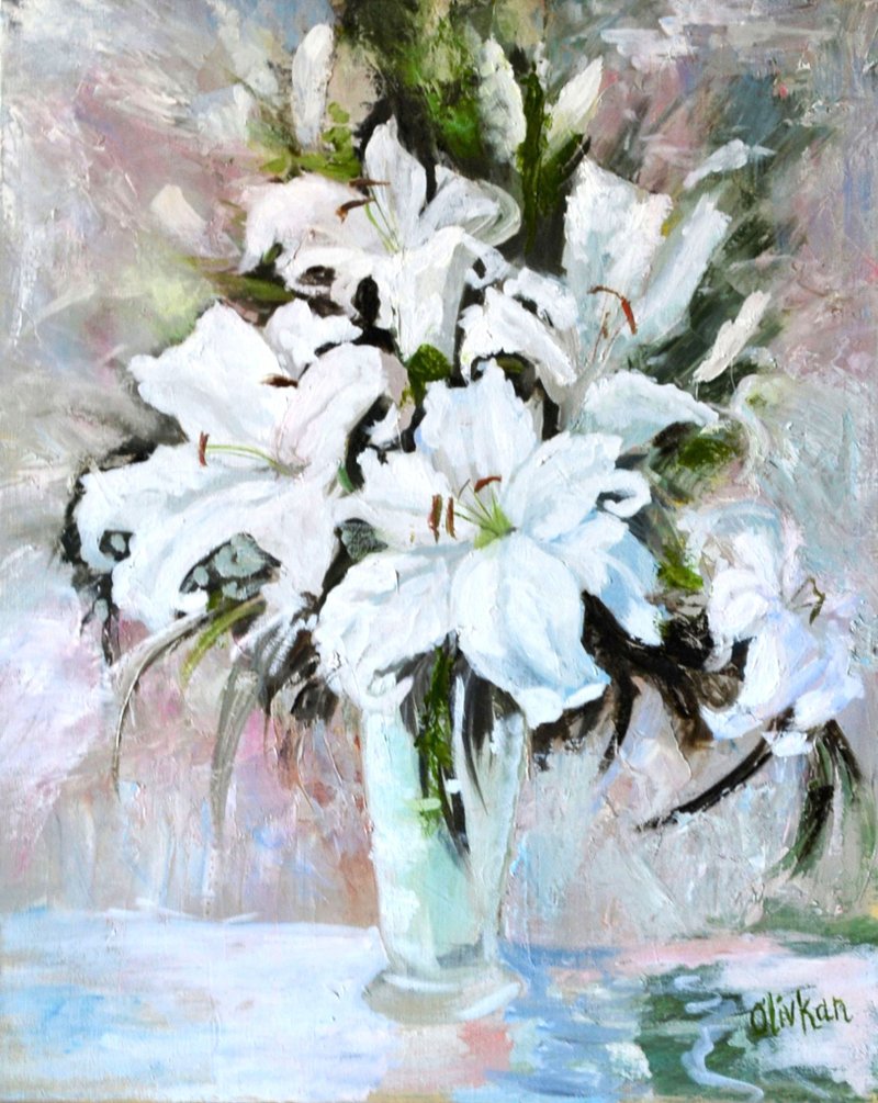 百合花艺白花原创艺术百合油画 - 海报/装饰画/版画 - 其他材质 多色