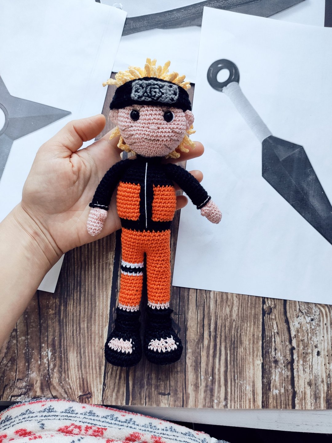 火影忍者娃娃 钩针火影忍者玩具 Amigurumi 动漫娃娃 - 编织/刺绣/羊毛毡/裁缝 - 棉 橘色