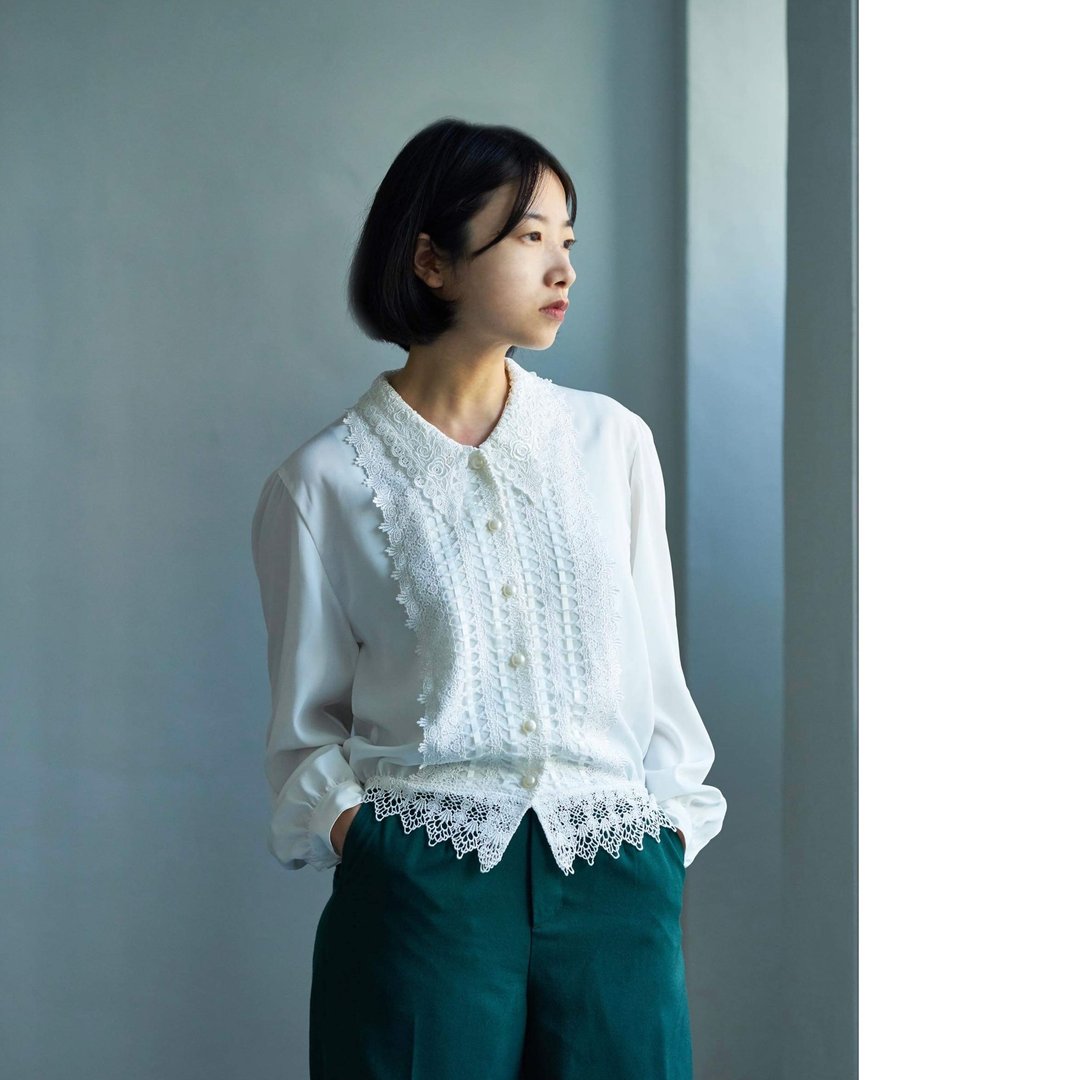白玉/日本古着蕾丝衬衫 - 女装衬衫 - 聚酯纤维 
