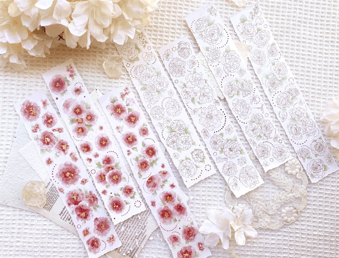 朱颜 轻复古花朵 和紙膠帶 10米卷 - 纸胶带 - 其他材质 多色