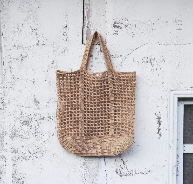 【订制】Handmade手工编织/黄麻绳编织网袋/购物袋/麻绳包 - 手提包/手提袋 - 棉．麻 卡其色