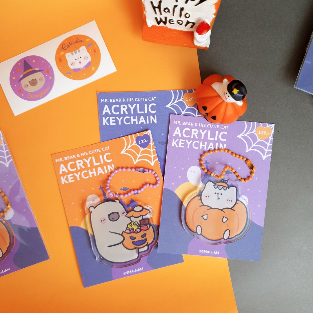 Mr. Bear and his cutie cat : Acrylic Keychain (Halloween) - 钥匙链/钥匙包 - 压克力 橘色