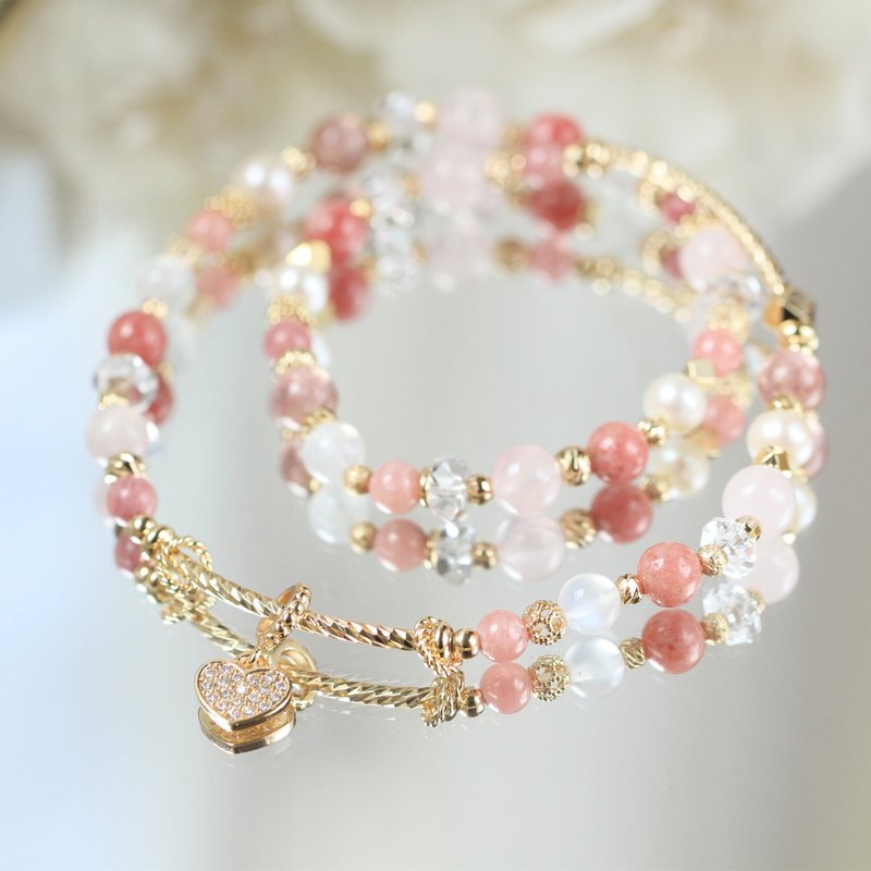 月光石 红纹石 草莓晶 好人缘恋爱健康水晶手链。保加利亚玫瑰 - 手链/手环 - 水晶 粉红色
