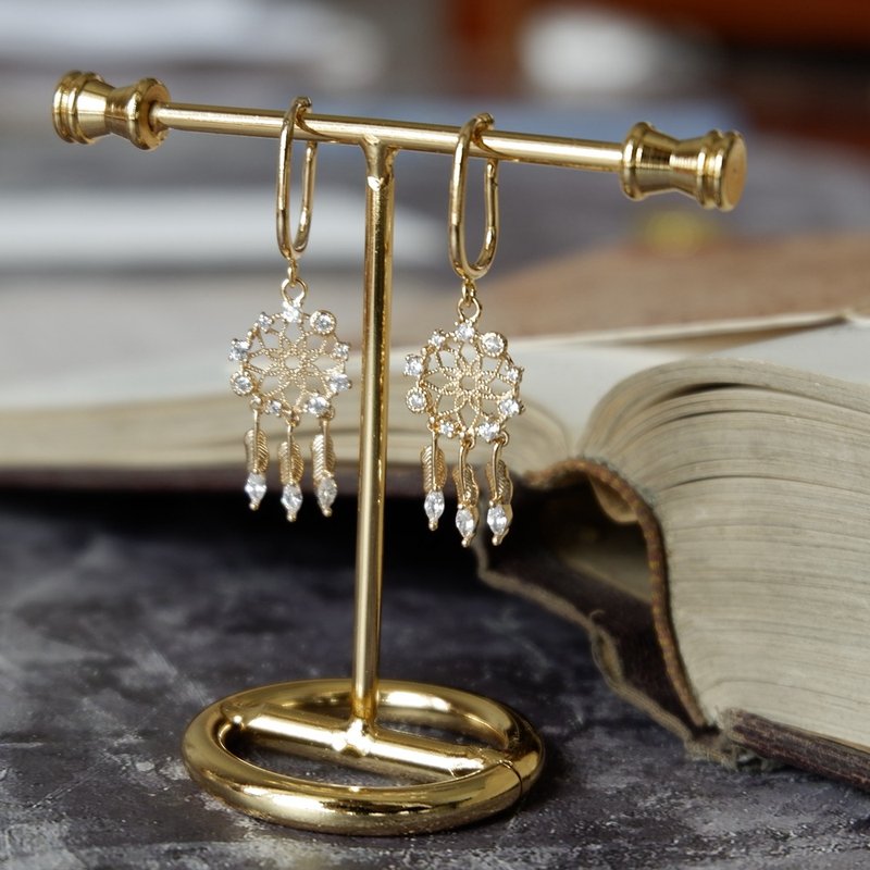 Hi Onion原创捕梦网耳环超仙耳挂气质短款优雅高级感耳夹个性情侣 - 耳环/耳夹 - 其他金属 金色