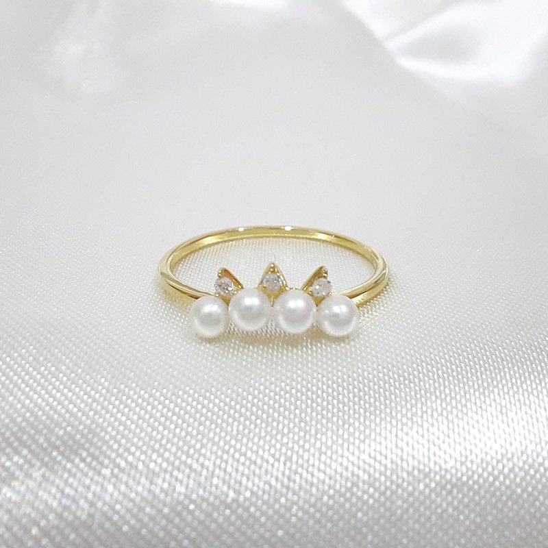 天然珍珠钻石戒指 10K - 戒指 - 珍珠 