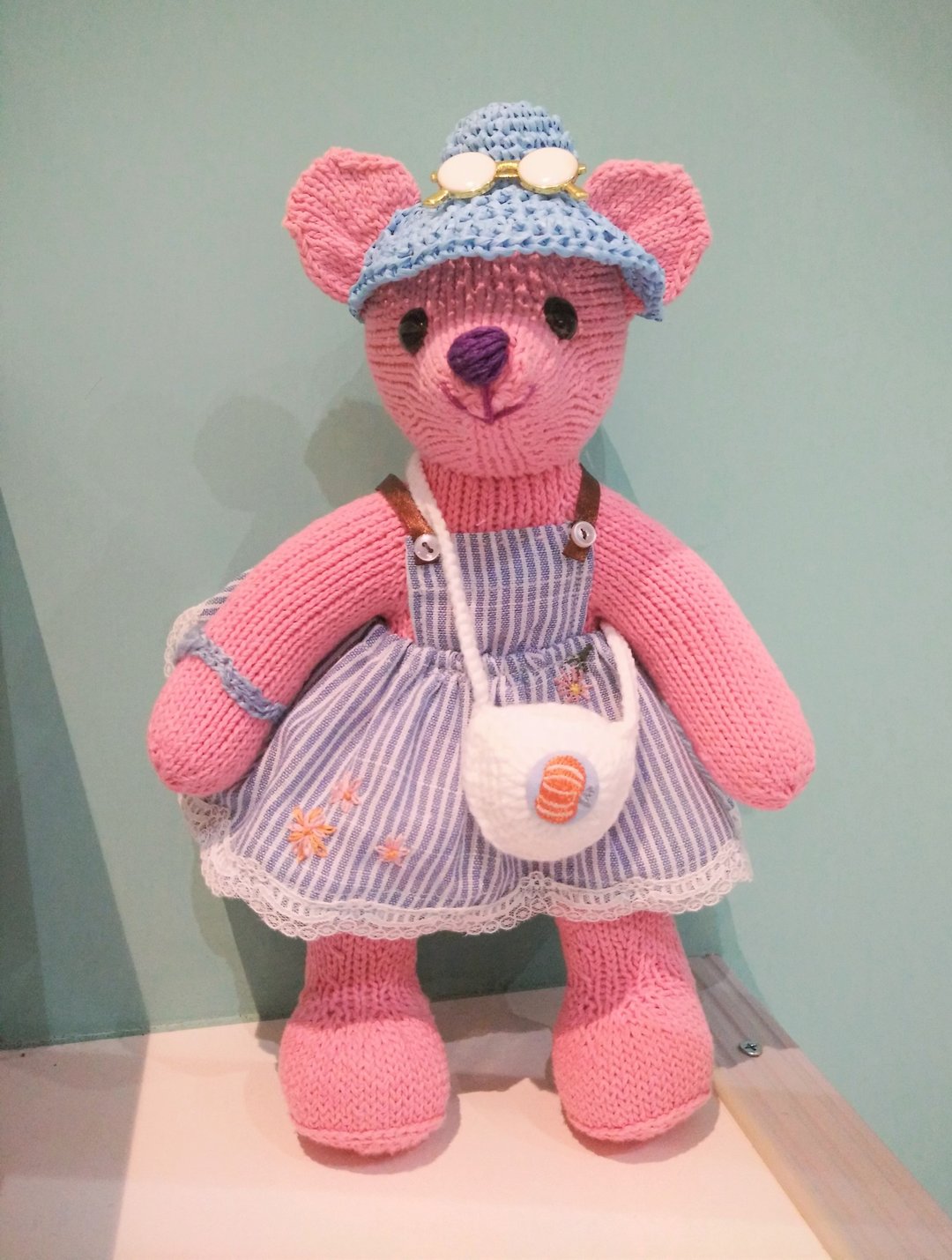 熊爱Chris熊粉红手工编织泰迪熊knitted teddy bearテディベア - 玩偶/公仔 - 羊毛 卡其色