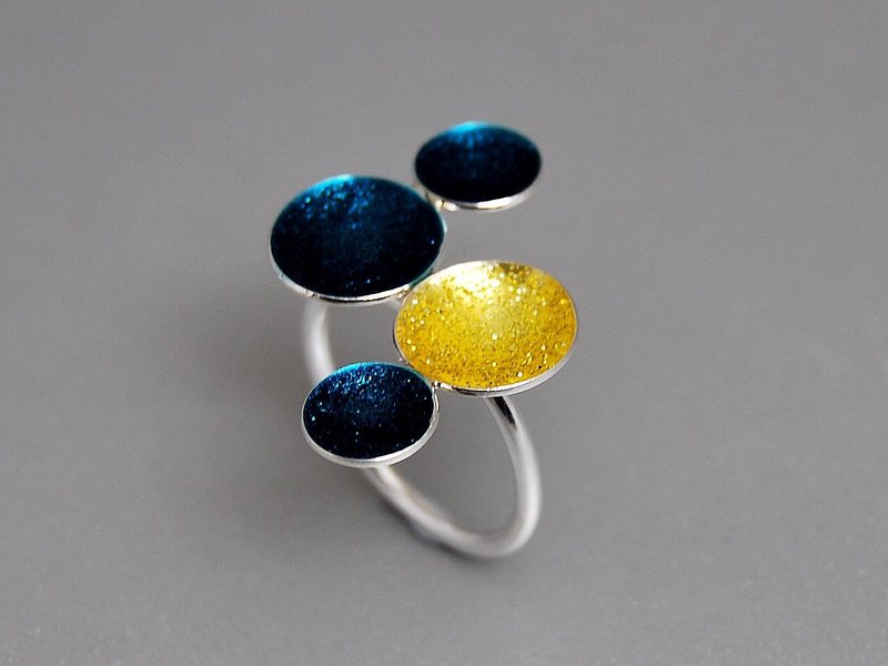 纯银搪瓷彩彩太阳系几何夸张超大戒指 太阳与天 设计生日表白爱情纪念日礼物 E9048 | 希腊原创手工饰品 This and That - 戒指 - 珐琅 