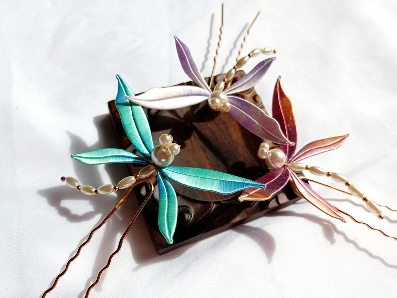 宛在水中央 蜻蜓缠花非遗发饰发簪汉服旗袍配饰 - 发饰 - 绣线 多色