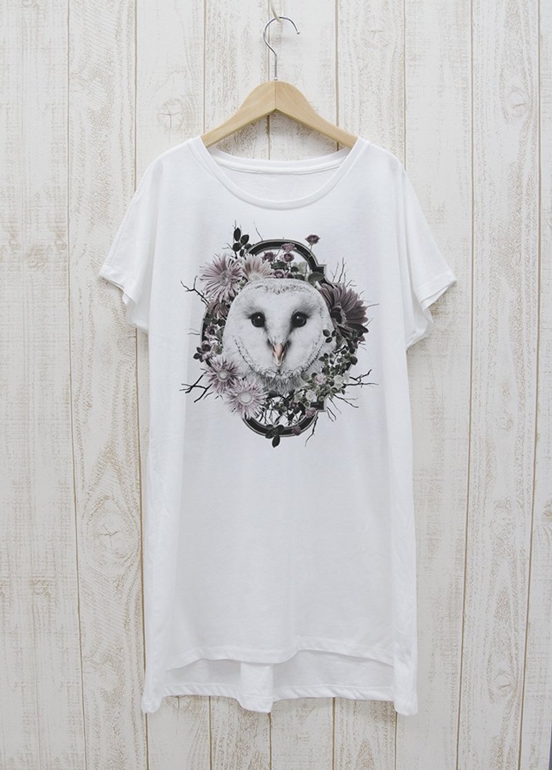 ronronBARNOWL One Piece Tee Flower Frame White / R026-O-WH - 中性连帽卫衣/T 恤 - 棉．麻 白色
