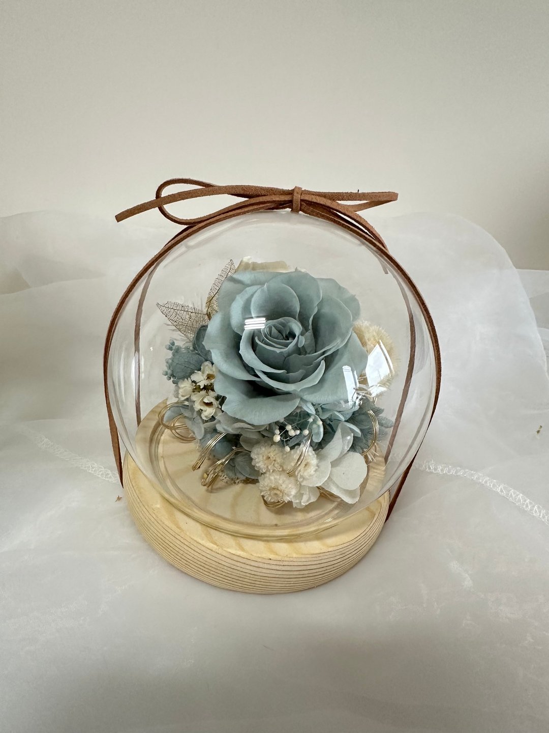 微光蓝调  永生玫瑰玻璃盅 永生花钟罩 生日 告白 纪念日 圣诞节 - 干燥花/捧花 - 植物．花 蓝色