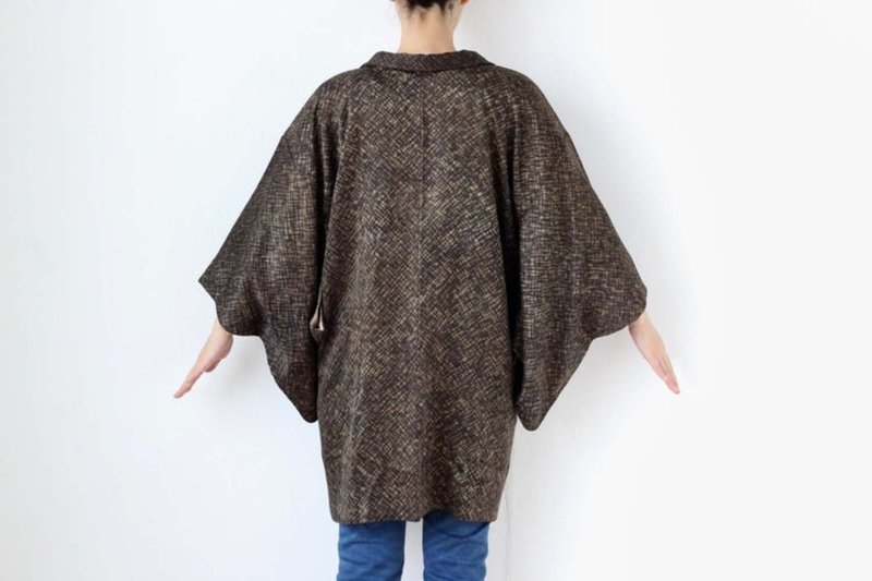 抽象羽织，日式丝绸和服，传统和服 /3785 - 女装休闲/机能外套 - 丝．绢 咖啡色