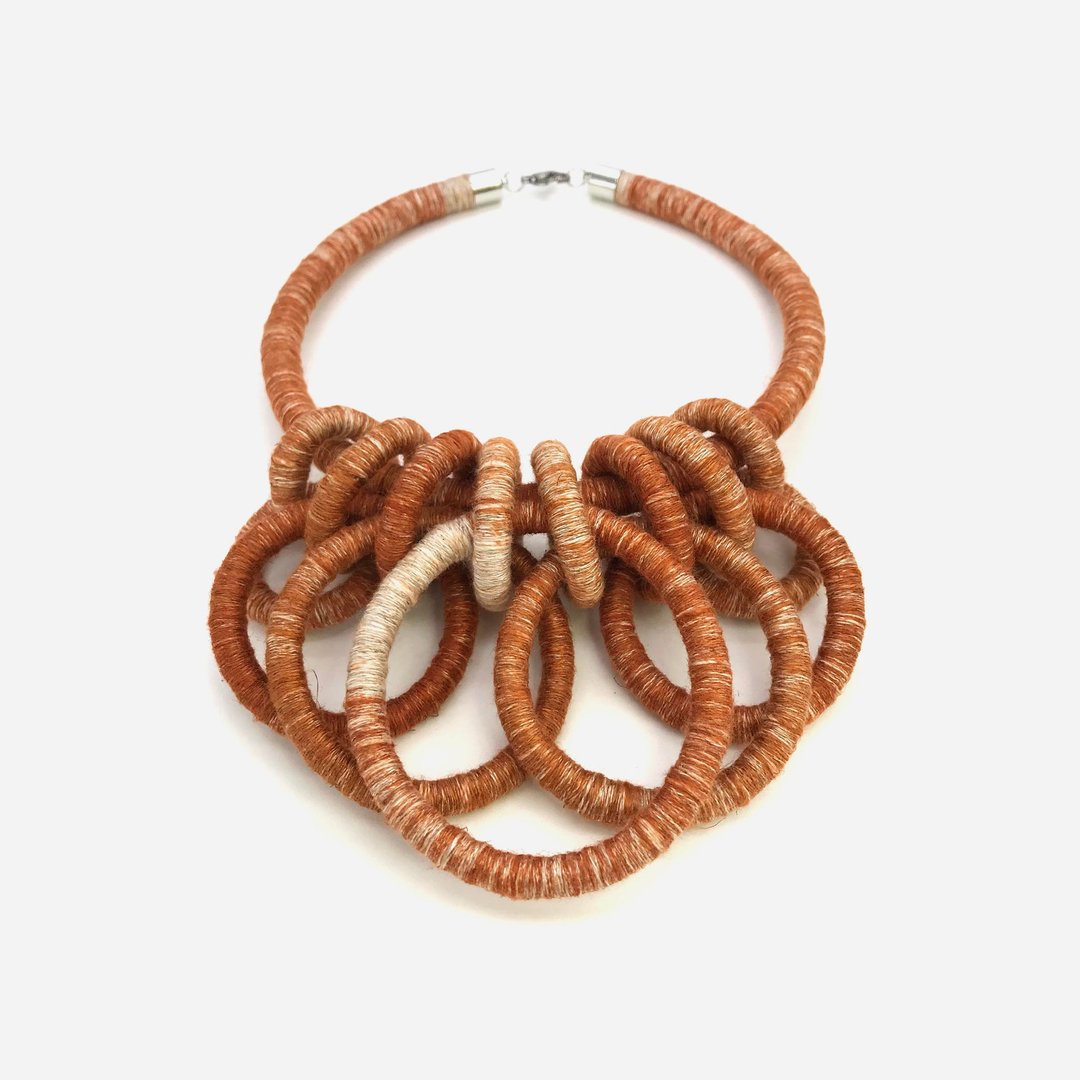 Large chain Necklace Rope necklace Textile jewelry Fabric necklace - 项链 - 亚麻 橘色