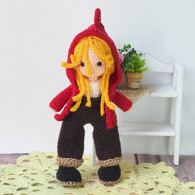 钩针娃娃/ amigurumi /钥匙链/红色恐龙夹克/玩偶【接单订制】 - 玩偶/公仔 - 聚酯纤维 红色