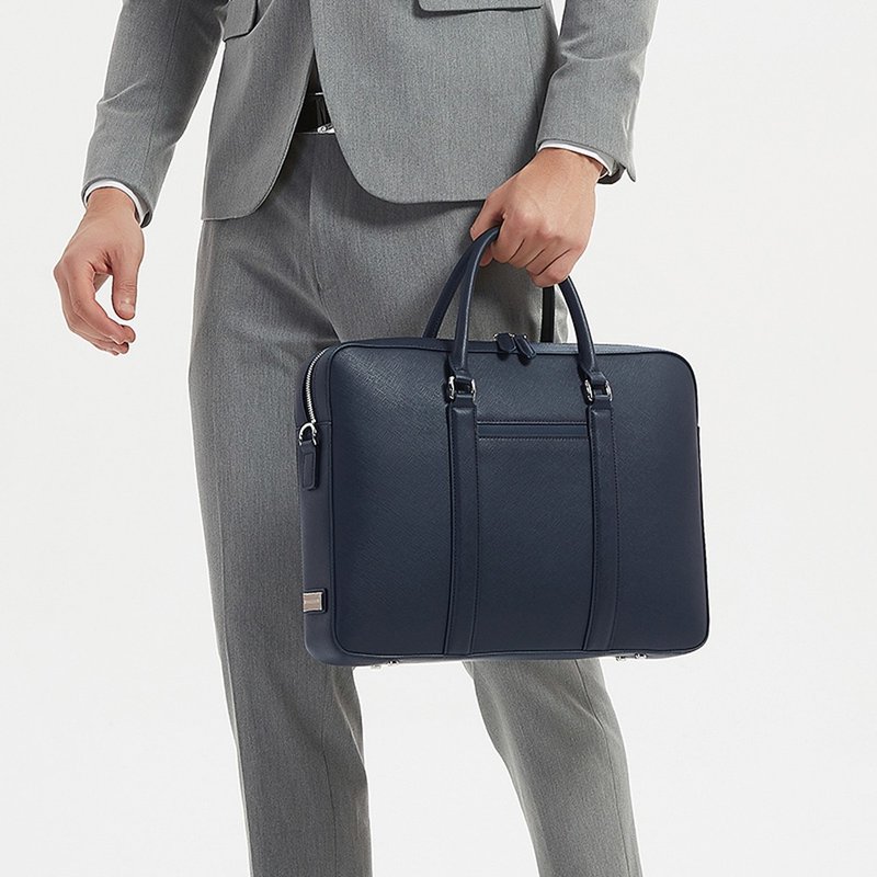 Manhattan 商务头层皮革笔电公事包 16吋 (全蓝色) - 公文包/医生包 - 真皮 蓝色