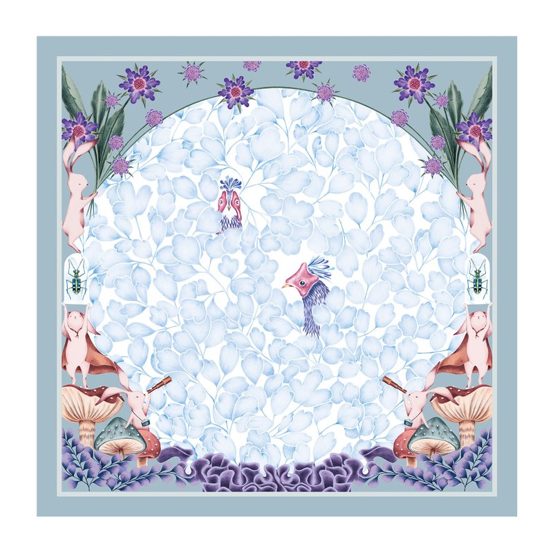 手绘丝巾 / 蓝腹鹇 / 群青 / 65x65cm - 丝巾 - 聚酯纤维 透明