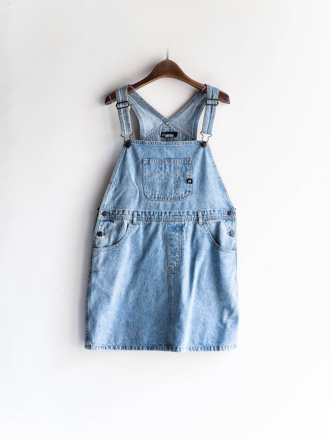 河水山 - 熊本恋日浅蓝天际手札 连身丹宁吊带短裙 中性 日本 overalls oversize vintage - 裙子 - 棉 蓝色