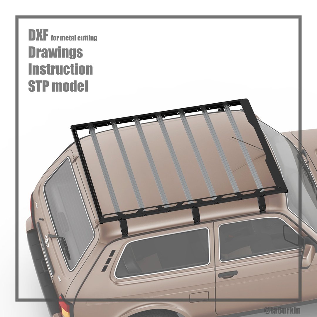 Niva 车顶架 (VAZ 2121) 平面图（DXF、PDF、STP） - 图文模板设计 - 其他材质 