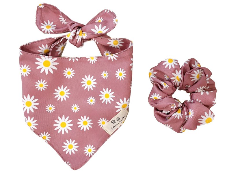 宠物围巾 宠物亲子装 宠物妈妈发圈 狗猫三角巾  紫色雏菊 小花 - 衣/帽 - 棉．麻 