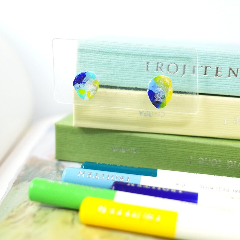 节气 小寒 手绘贴耳耳环 耳针/耳夹 - 耳环/耳夹 - 防水材质 蓝色