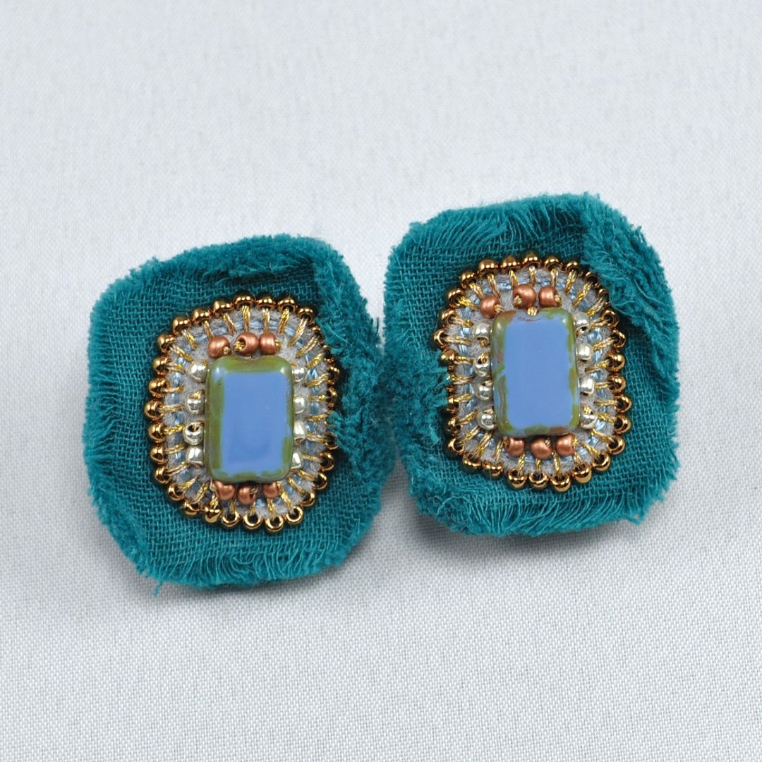 gauze and beads earrings, flower earrings,statement earrings light purple 1 - 耳环/耳夹 - 棉 蓝色