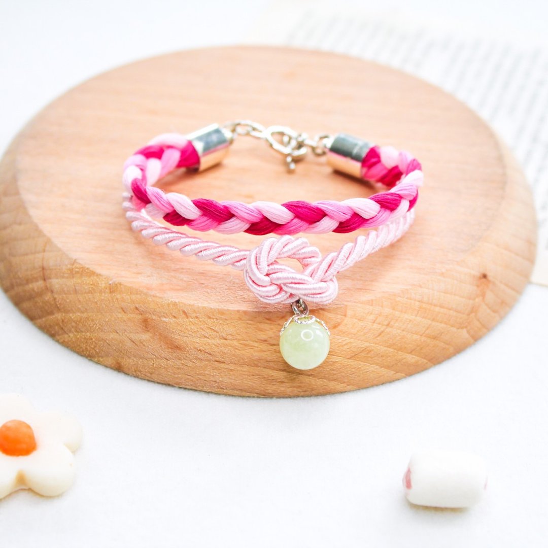 Icecream Rope Bracelet hand made with Lucky Stone  - Very Strawberry - 手链/手环 - 贵金属 多色