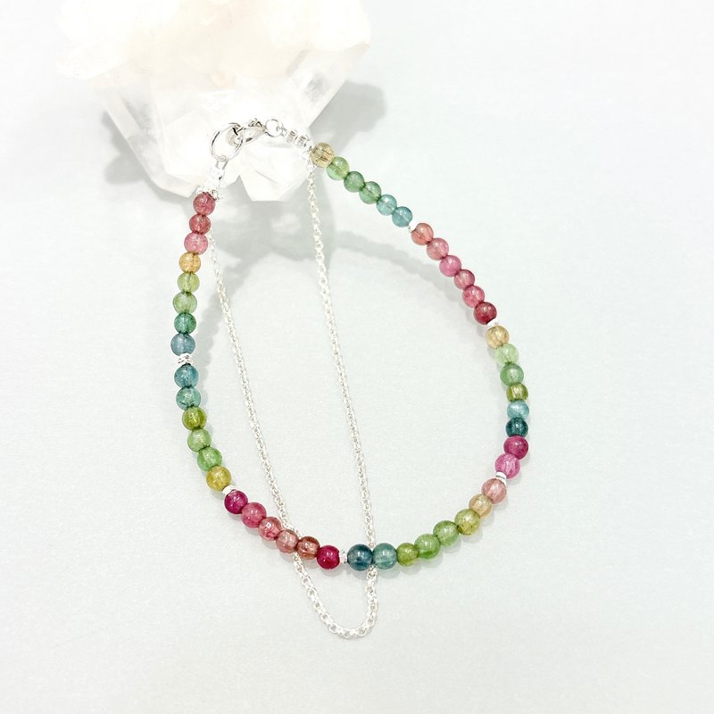 Ops Tourmaline Gemstone Silver-碧玺/纯银/双链/限定/高冰透体 - 手链/手环 - 宝石 多色