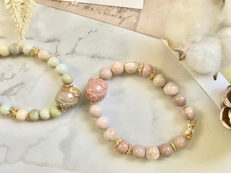 阿拉善玛瑙×HelloKitty手串 手作饰品 阿拉善手串 手作手链 - 手链/手环 - 石头 粉红色