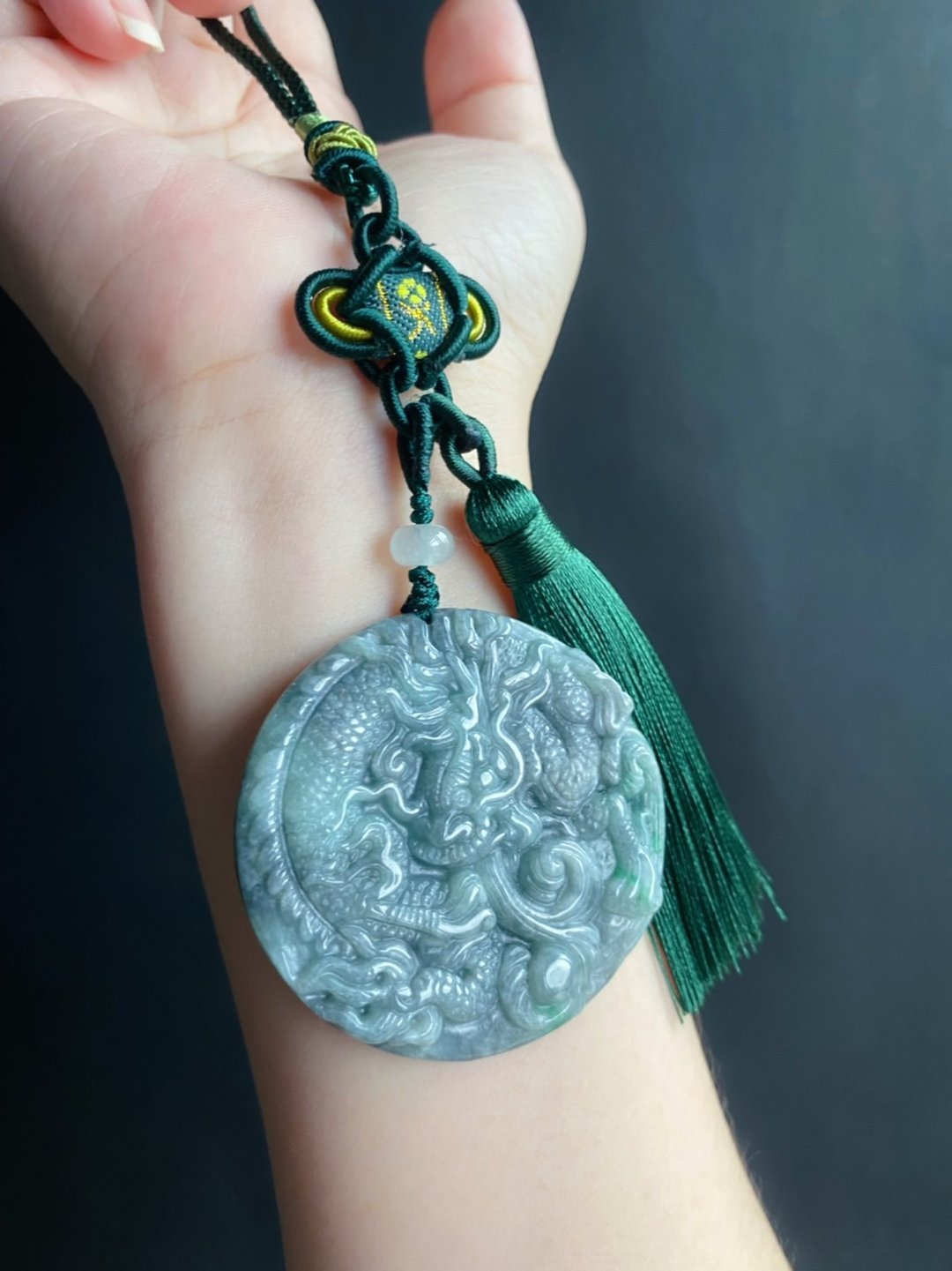天然缅甸玉翡翠 乌鸡带绿龙牌 包挂 天然石 jadeite 礼物 - 吊饰 - 玉石 绿色