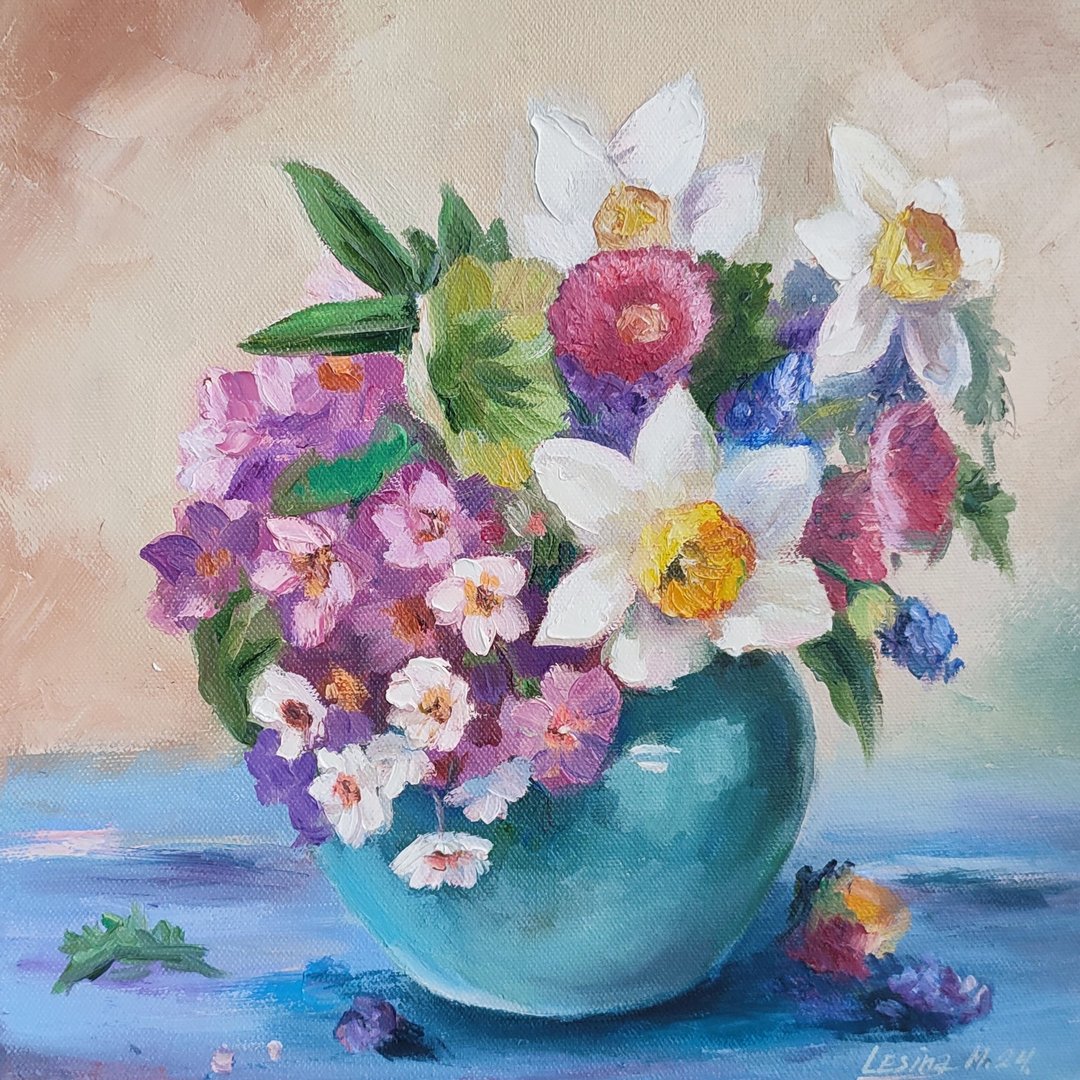 野花画花卉原创艺术画布静物油画艺术品花束 - 墙贴/壁贴 - 其他材质 紫色