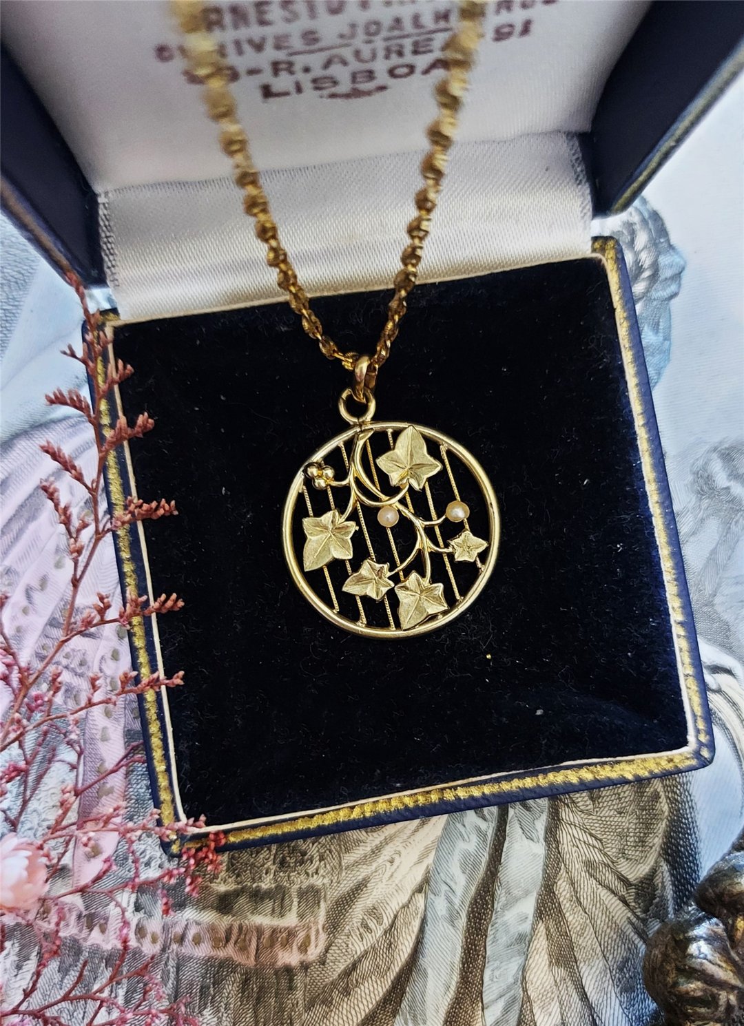 Bijoux ORIA法国百年厚镀金长春藤珍珠项链【法国古董珠宝】 - 项链 - 珍珠 金色
