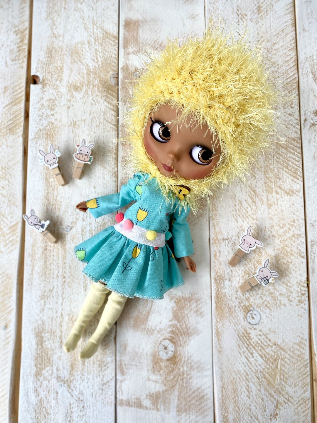 Blythe 娃娃连衣裙和帽子 - 玩具/玩偶 - 棉 多色
