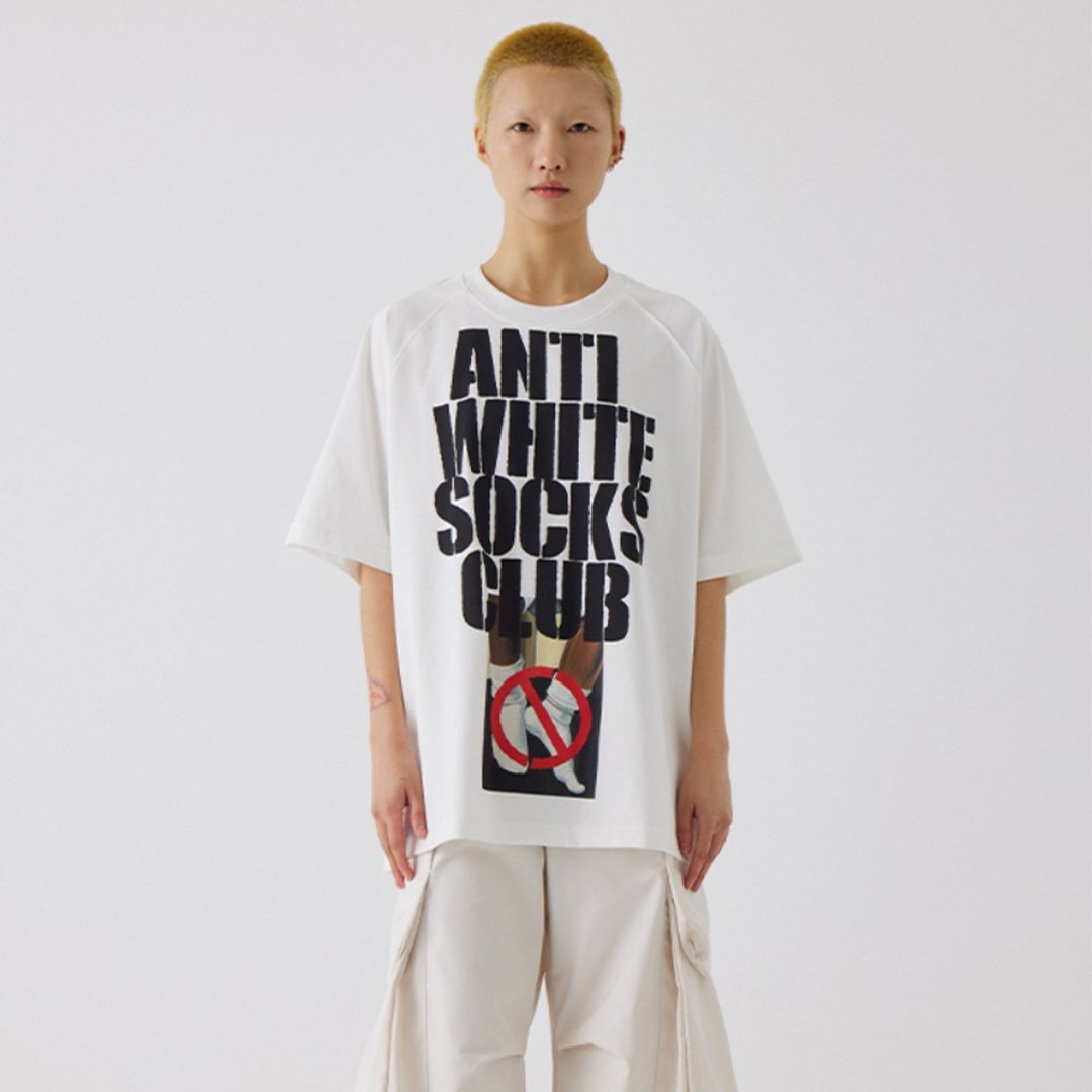 Anti white socks club T-Shirt 反白袜俱乐部短袖T恤 无性别穿搭 - 中性连帽卫衣/T 恤 - 棉 白色