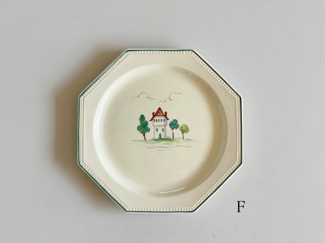 Montereau Octogonal plate with Village #F - 盘子/餐盘/盘架 - 陶 白色