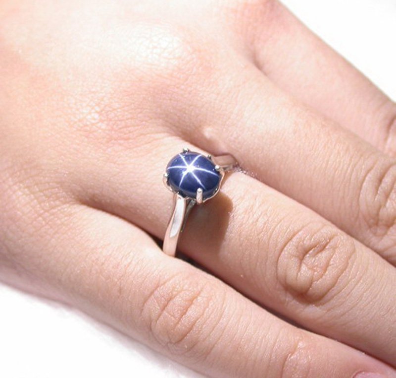 2.75 ct Natural star blue sapphier ring silver sterling size 7.0 free resize - 戒指 - 纯银 蓝色