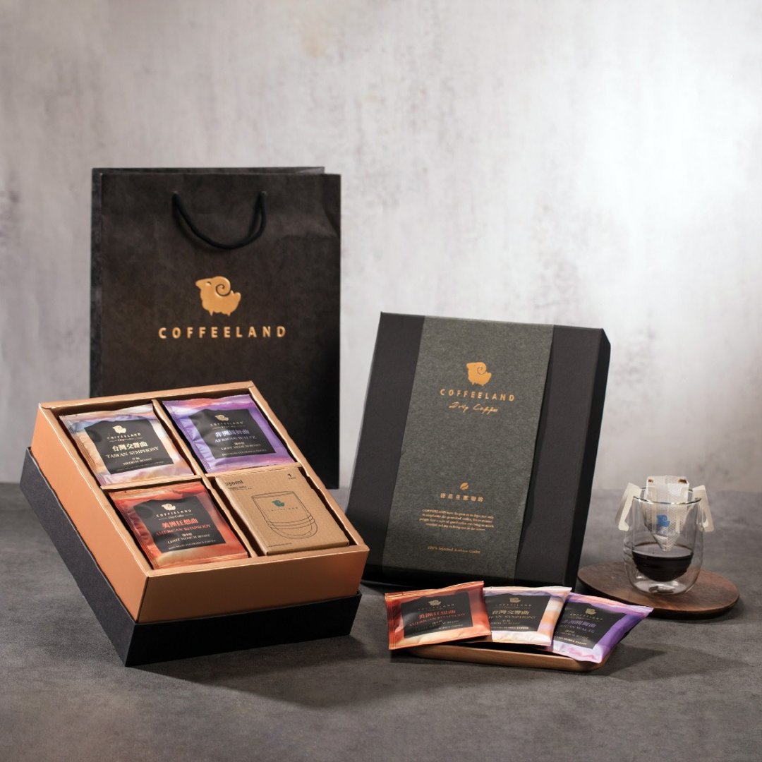 COFFEELAND | 精装礼盒-30入滤挂咖啡+杯-金杯款(台湾/非洲/美洲) - 咖啡 - 新鲜食材 蓝色