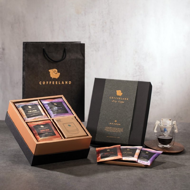 COFFEELAND | 精装礼盒-30入滤挂咖啡+杯-金杯款(台湾/非洲/美洲) - 咖啡 - 新鲜食材 蓝色