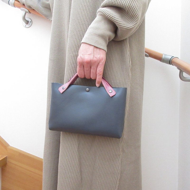 实用可爱迷你尺寸・牛皮・包中包・深灰色・048 - 手提包/手提袋 - 真皮 灰色