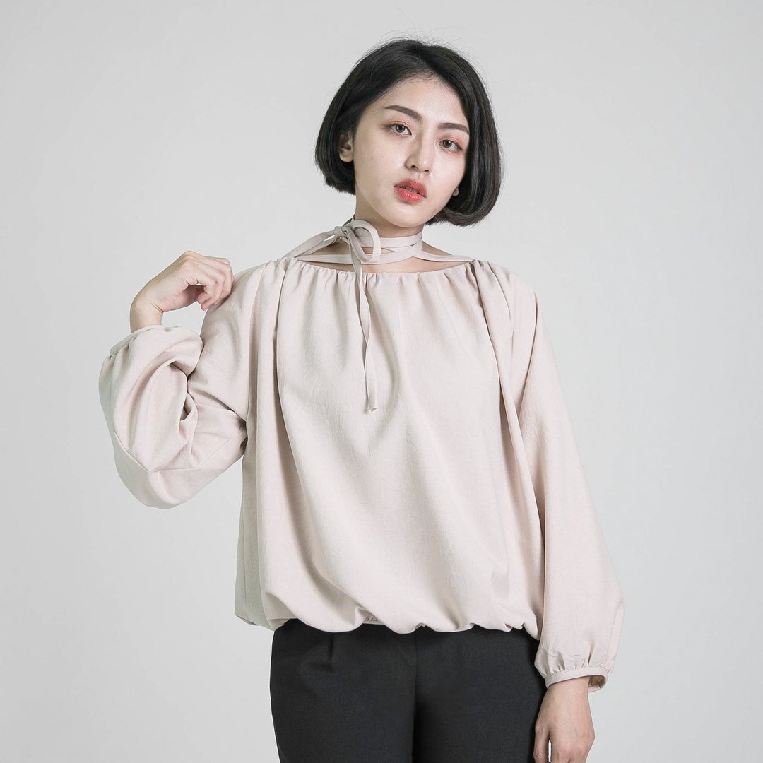 Love 眷恋皱褶上衣_8AF005_粉肤 - 女装上衣 - 棉 粉红色