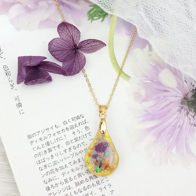永生花颈链 真花吊咀 干燥花颈链 不凋花 礼物 14k包金颈链 - 项链 - 树脂 粉红色