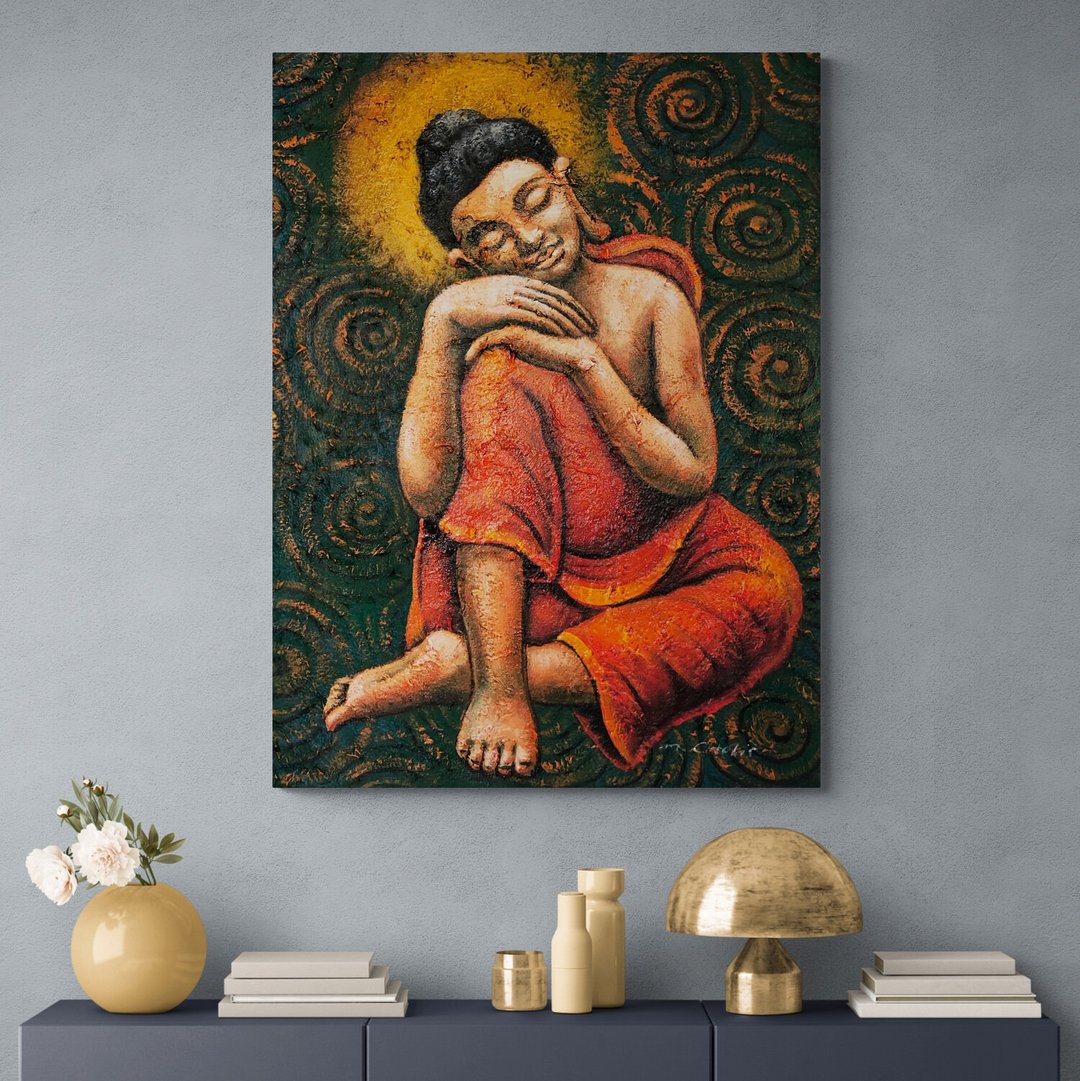 Buddha Painting Original Artwork on Canvas Zen Meditation Yoga Feng Shui Art - 墙贴/壁贴 - 其他材质 红色
