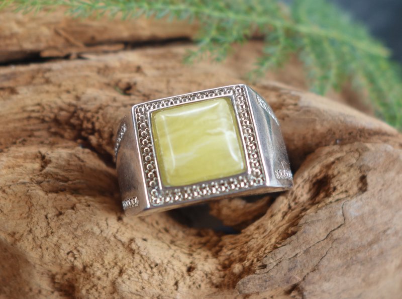 琥珀 Amber 天然波罗的海蜜蜡 戒指 6.1克 男戒 非二代琥珀 天然 - 戒指 - 半宝石 黄色